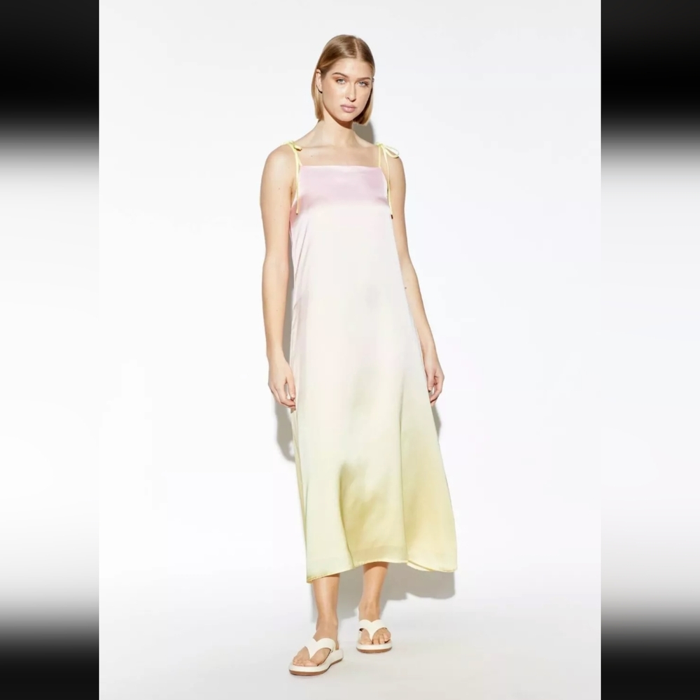 Apparis Latika Slip Dress XS Pink Yellow Ombre Satin Summer Maxi Sold Out Style